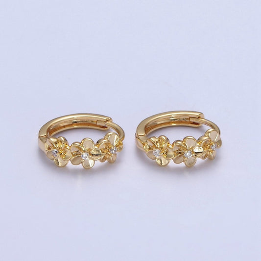 Sweet 24K Gold Filled Clear CZ Flower Huggie Earrings