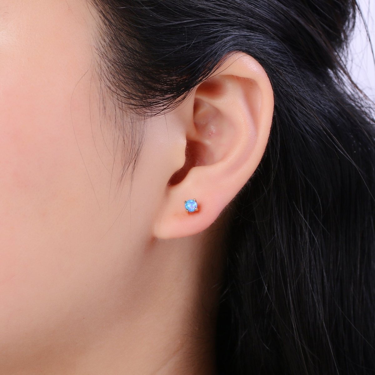 Minimalist Opal Stud Earrings 18k Gold-Filled Earring Pink Blue White Opal Tiny Circle Dot Dainty Stud Earrings