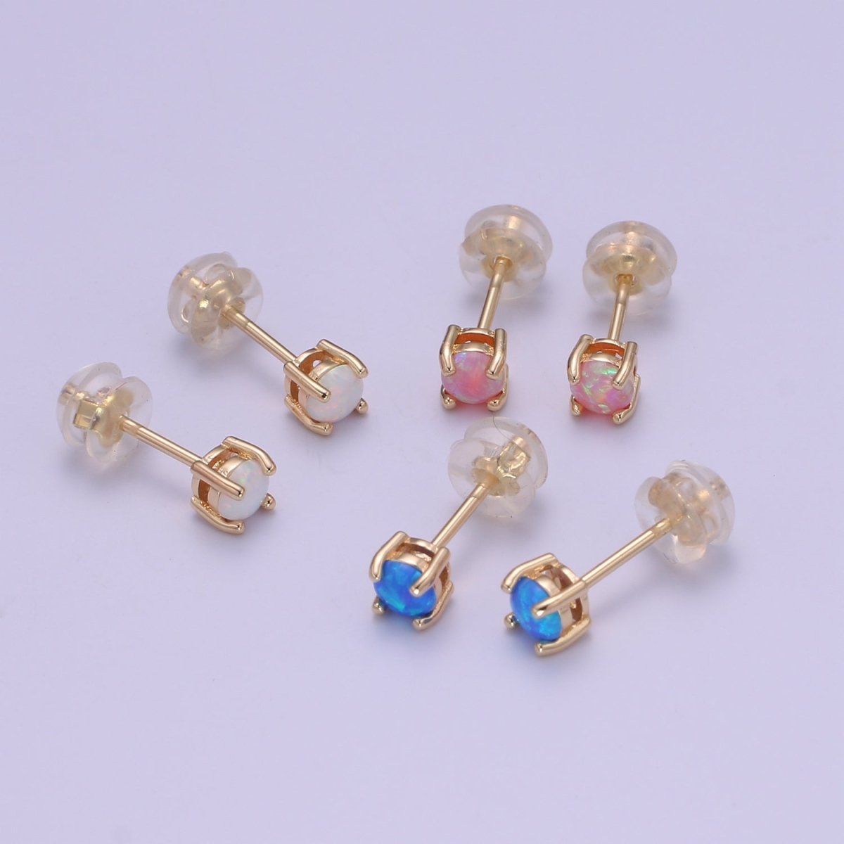 Minimalist Opal Stud Earrings 18k Gold-Filled Earring Pink Blue White Opal Tiny Circle Dot Dainty Stud Earrings