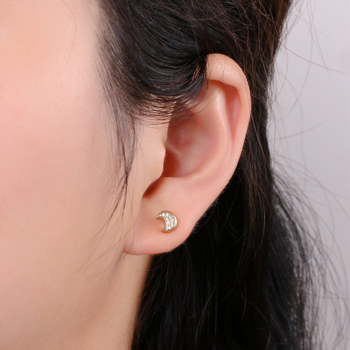 Tiny Moon Stud Earrings • 24k Gold Filled• Jewelry for Her