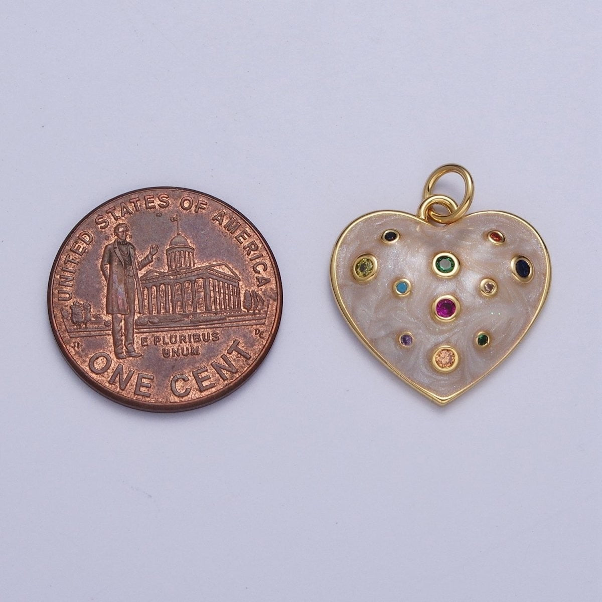 Multicolor Cubic Zirconia White Enamel Heart Love Gold Charm
