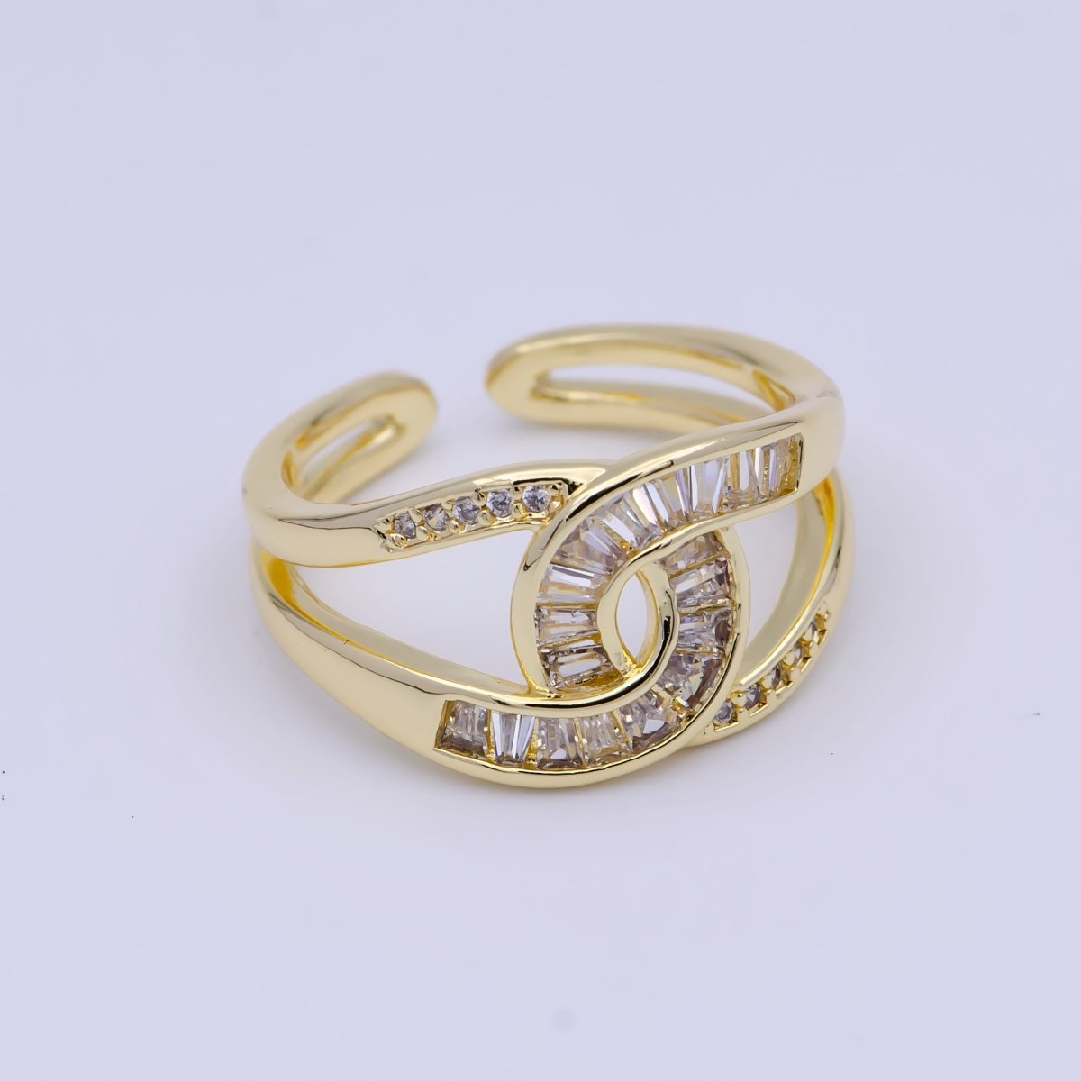 Beautiful Multicolor, Green or Clear Baguette Micro Pave Gold-Filled Knot Double Band Gold Ring