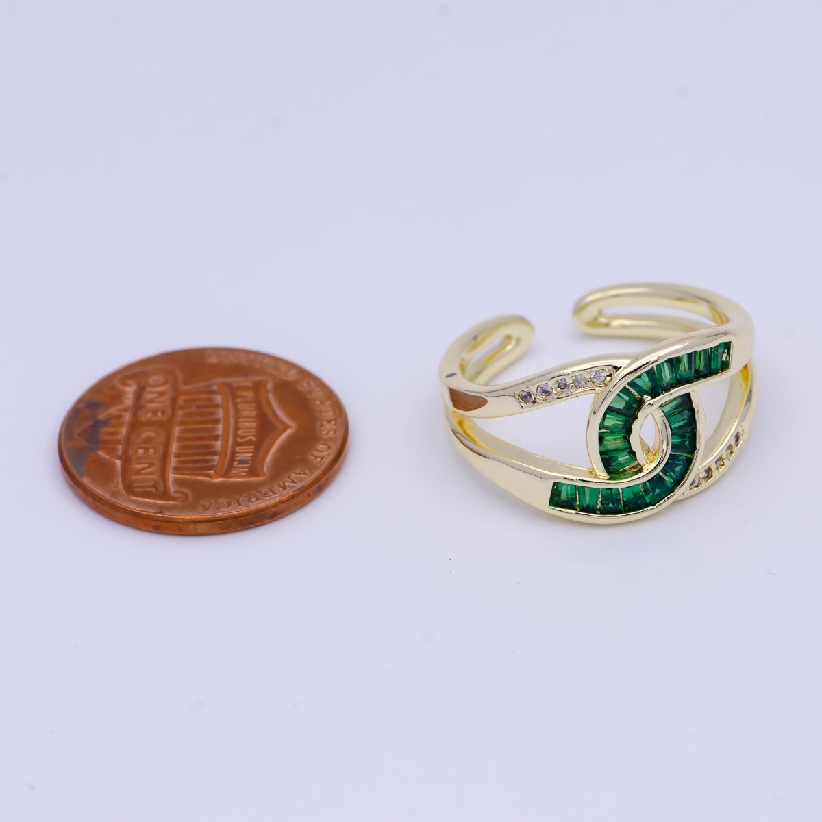 Beautiful Multicolor, Green or Clear Baguette Micro Pave Gold-Filled Knot Double Band Gold Ring