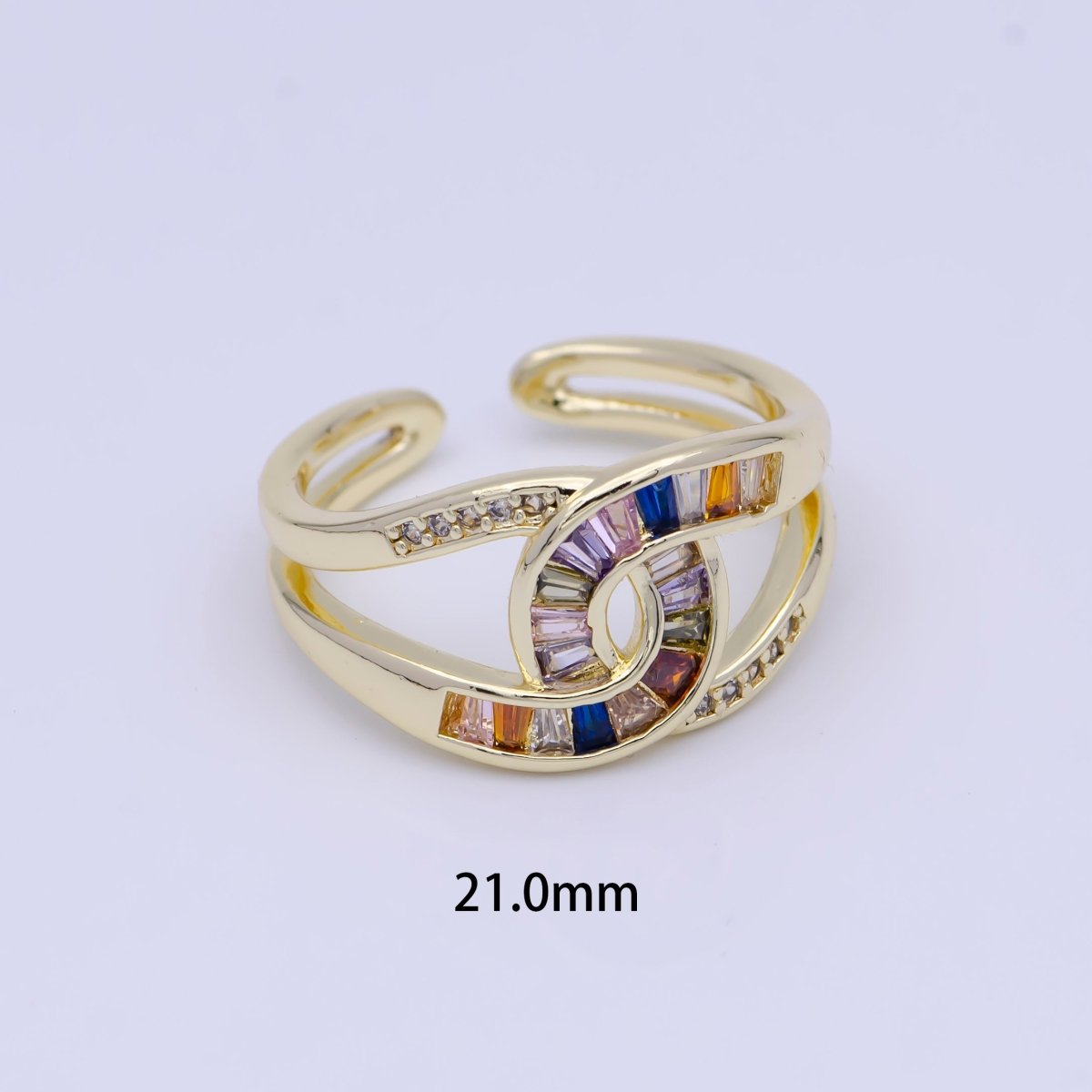Beautiful Multicolor, Green or Clear Baguette Micro Pave Gold-Filled Knot Double Band Gold Ring