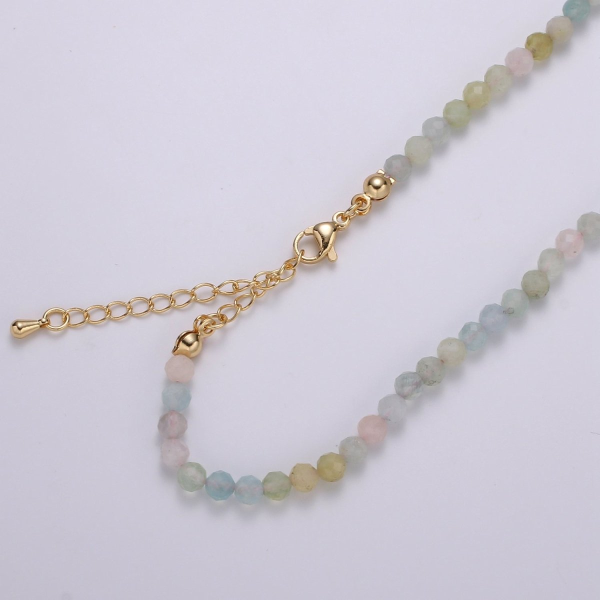 Minimalist Multicolor Natural Gemstone Beads Morganite Amazonite Pink Rose Quartz Moonstone Purple Amethyst Necklace