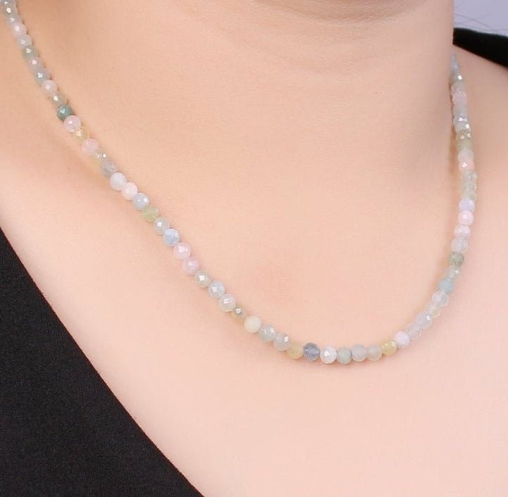 Minimalist Multicolor Natural Gemstone Beads Morganite Amazonite Pink Rose Quartz Moonstone Purple Amethyst Necklace
