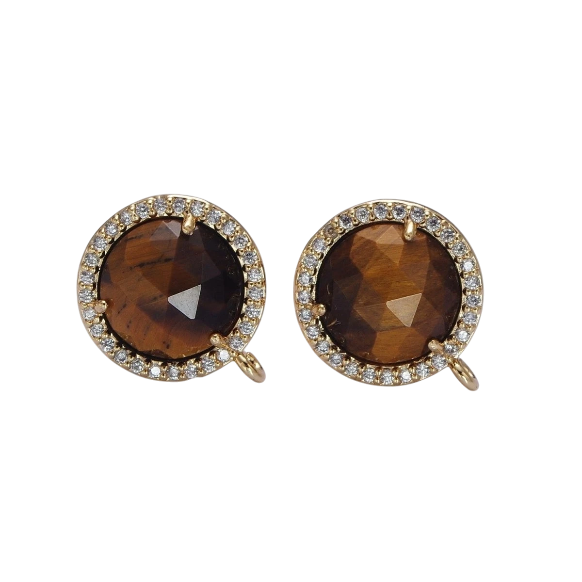 Multifaceted Round CZ Micro Pave Natural Stone Open Loop Stud Finding