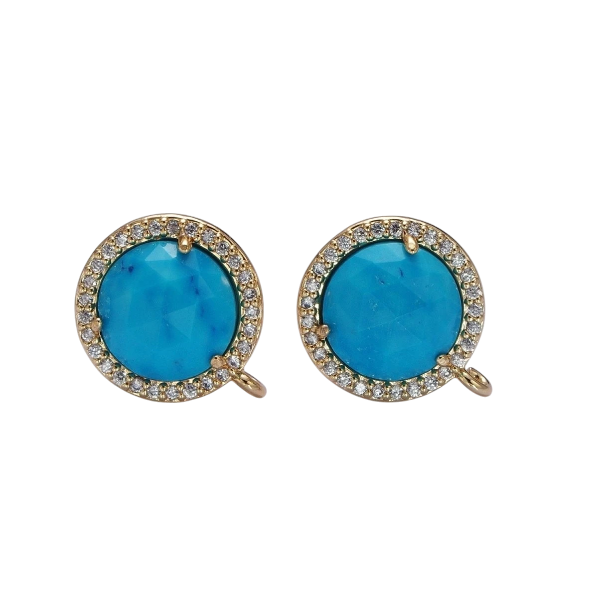 Multifaceted Round CZ Micro Pave Natural Stone Open Loop Stud Finding