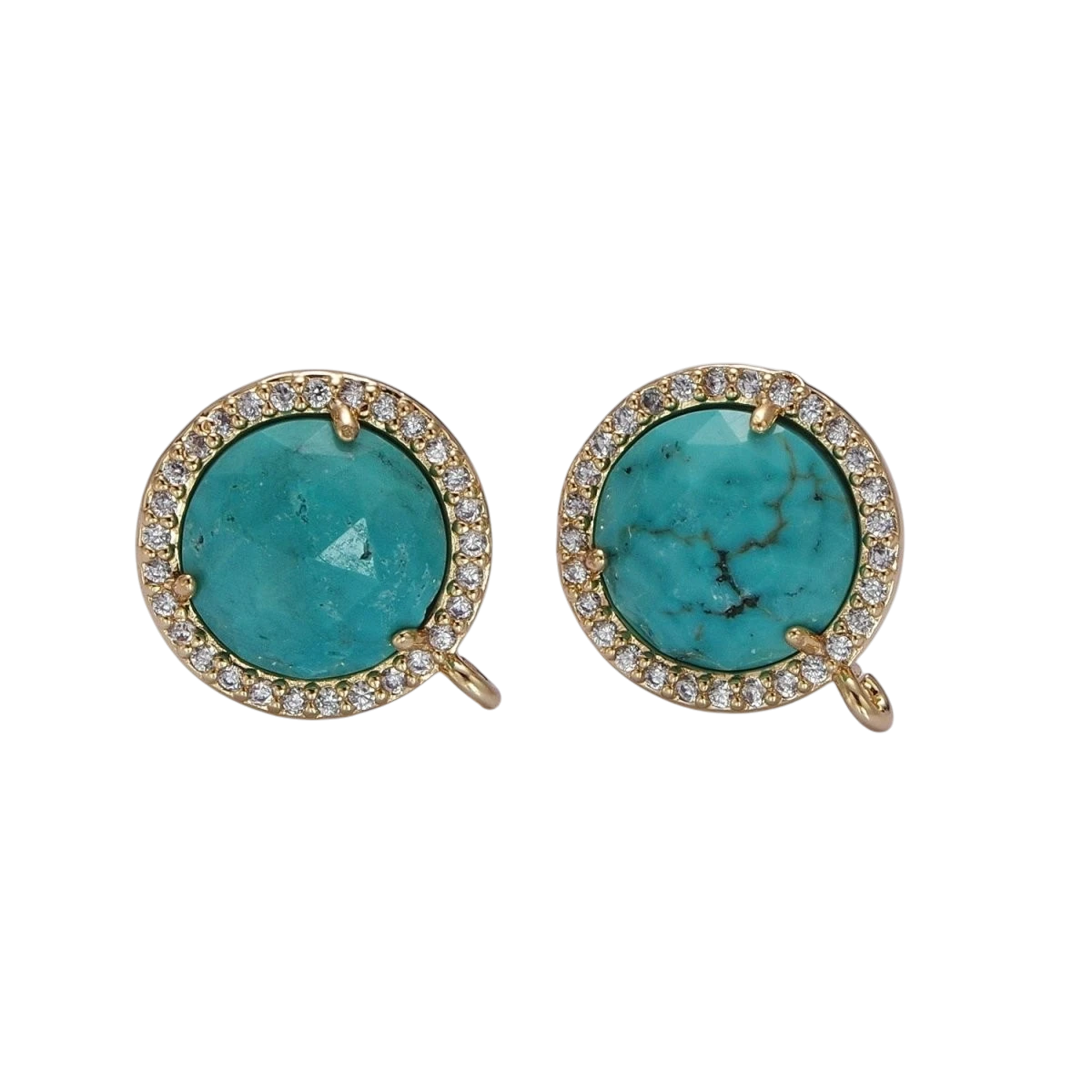 Multifaceted Round CZ Micro Pave Natural Stone Open Loop Stud Finding