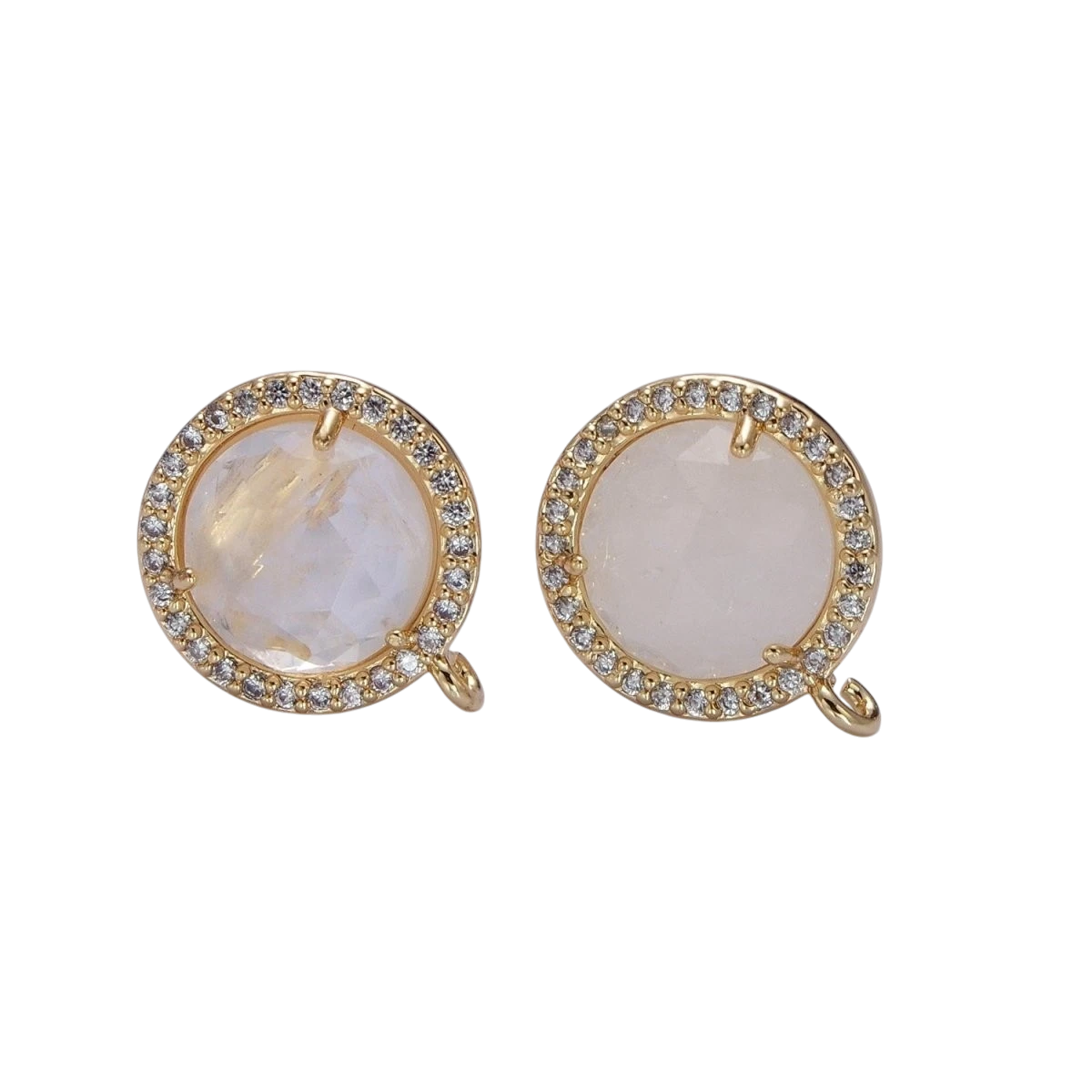 Multifaceted Round CZ Micro Pave Natural Stone Open Loop Stud Finding