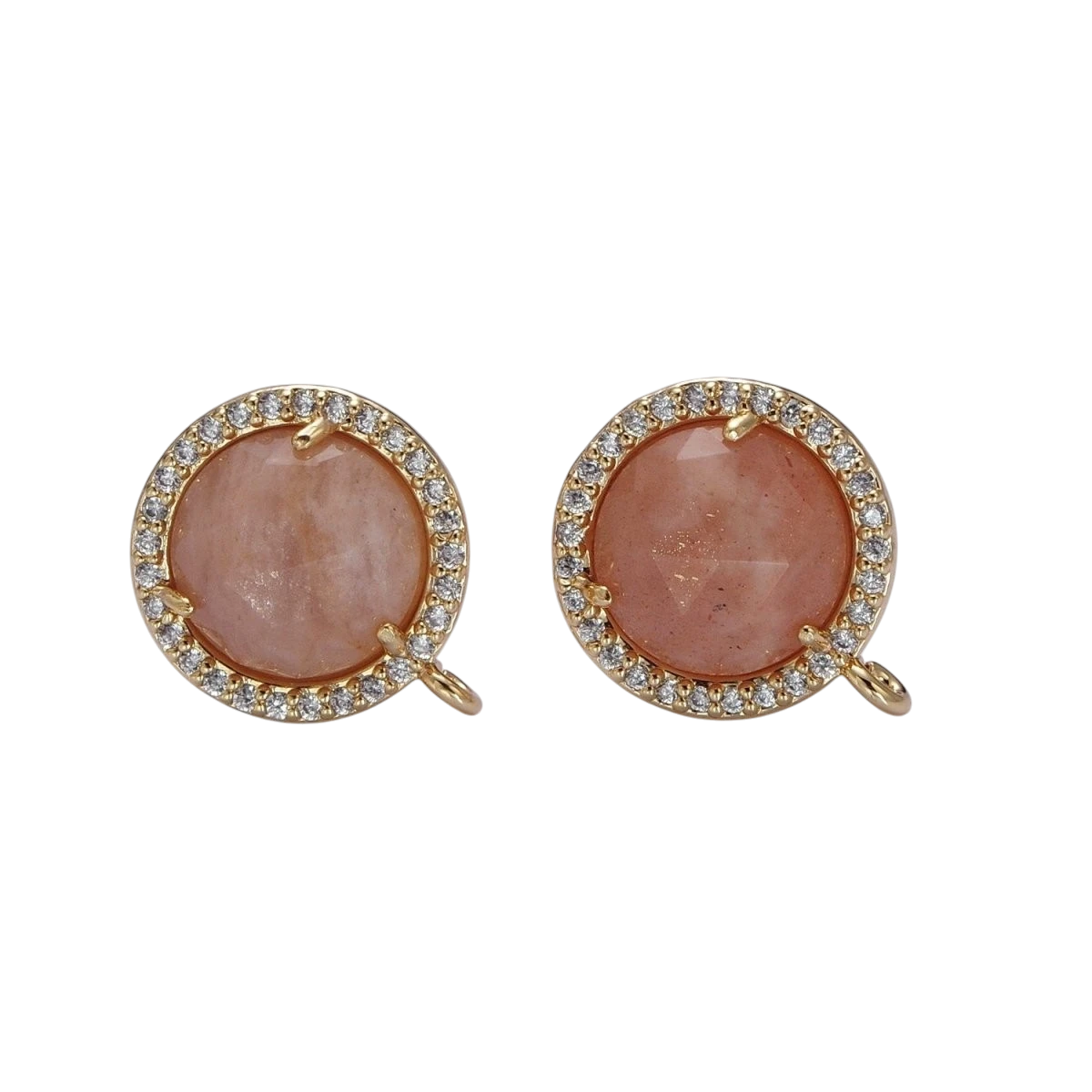 Multifaceted Round CZ Micro Pave Natural Stone Open Loop Stud Finding