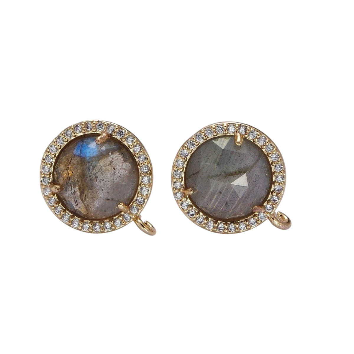 Multifaceted Round CZ Micro Pave Natural Stone Open Loop Stud Finding
