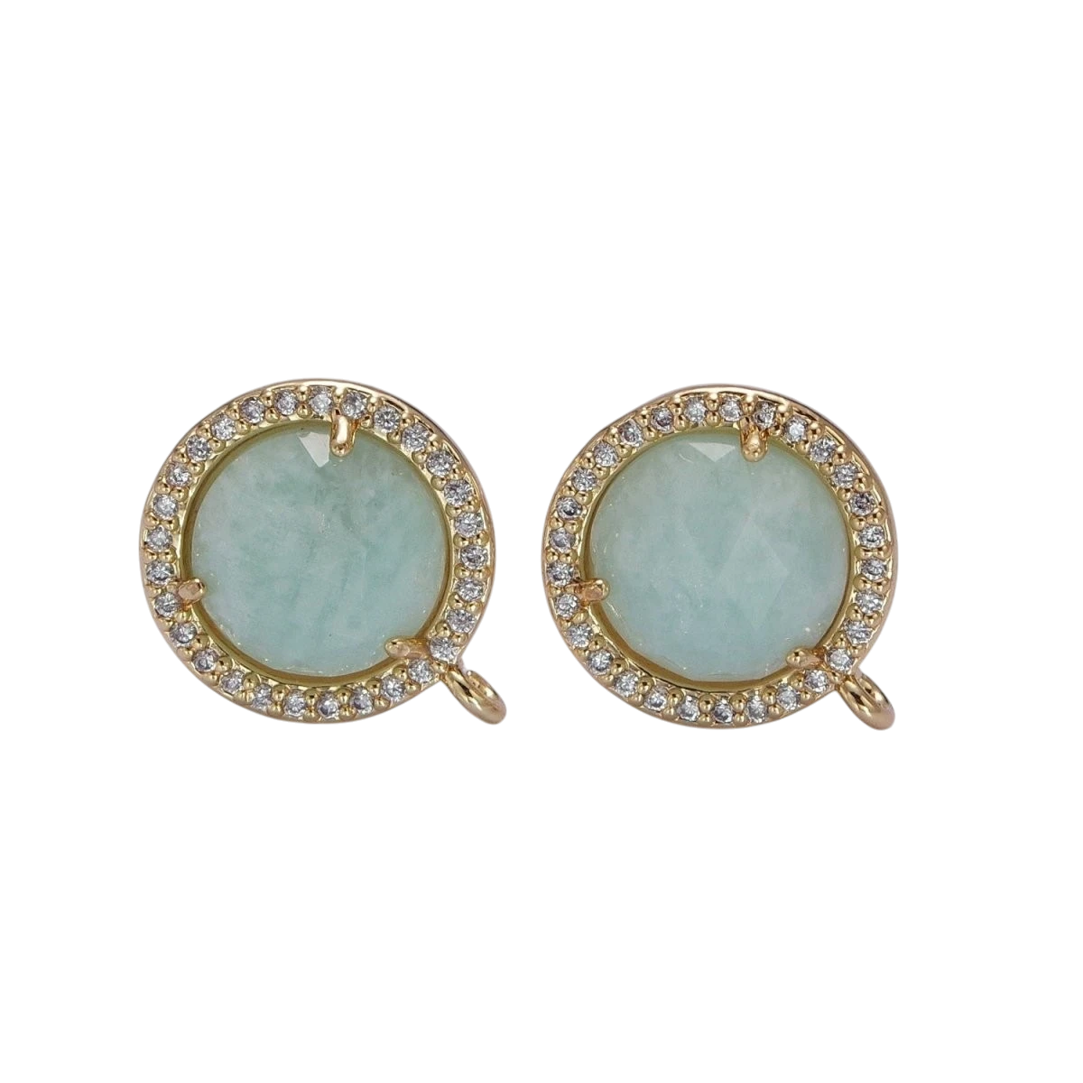 Multifaceted Round CZ Micro Pave Natural Stone Open Loop Stud Finding