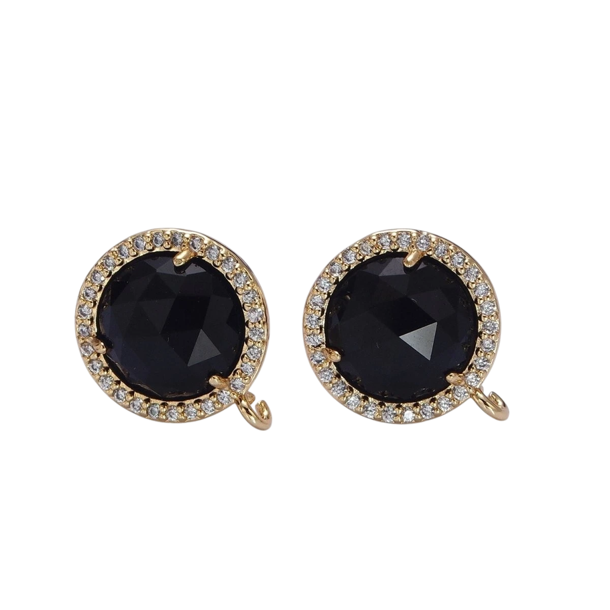 Multifaceted Round CZ Micro Pave Natural Stone Open Loop Stud Finding