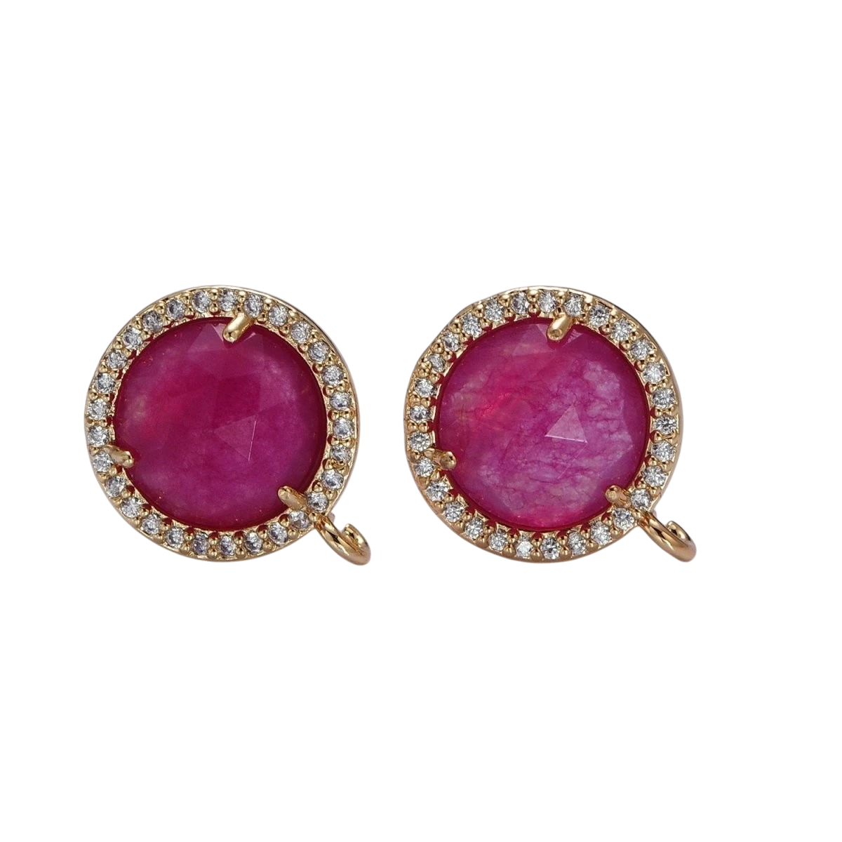 Multifaceted Round CZ Micro Pave Natural Stone Open Loop Stud Finding