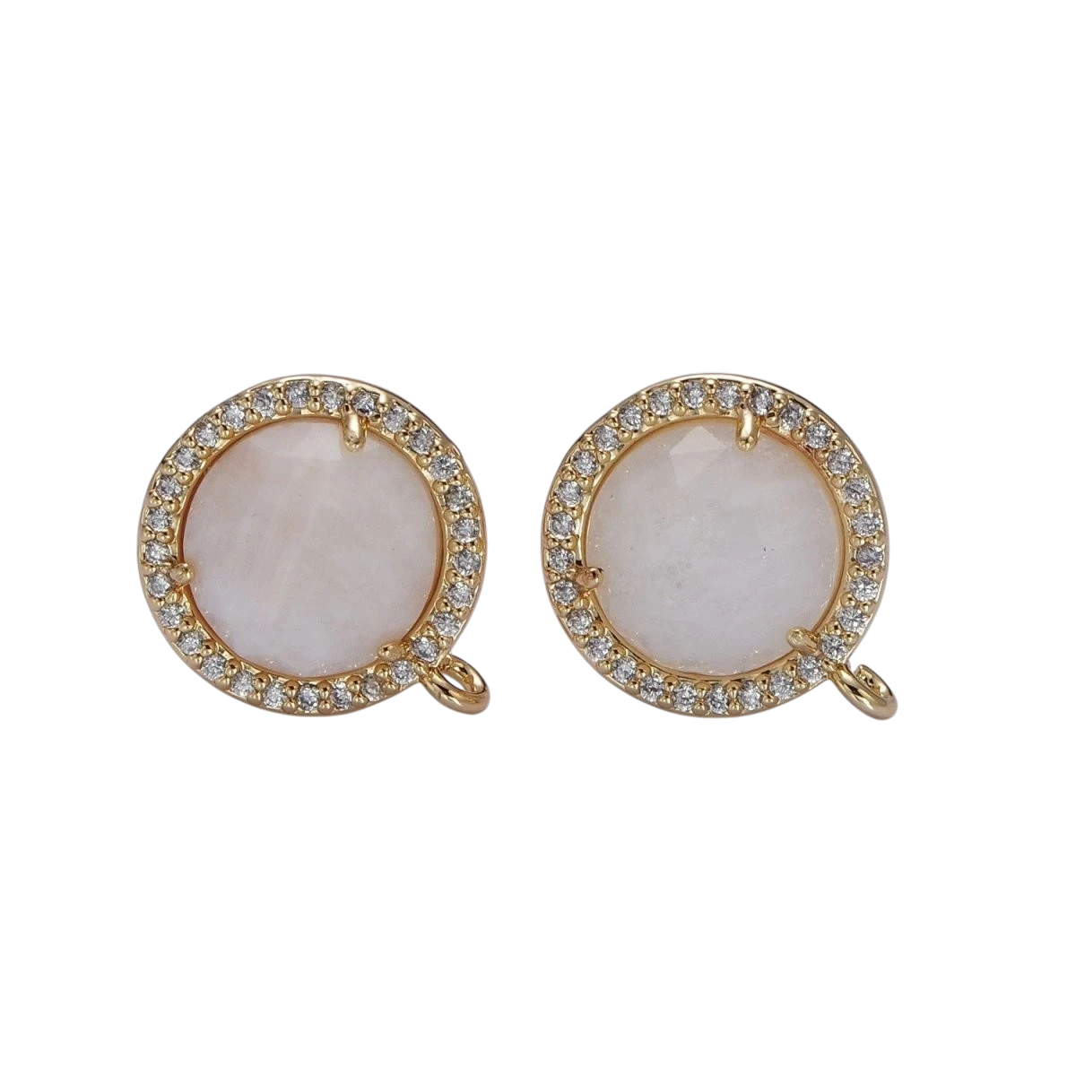 Multifaceted Round CZ Micro Pave Natural Stone Open Loop Stud Finding
