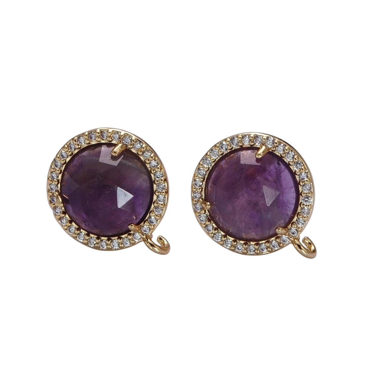 Multifaceted Round CZ Micro Pave Natural Stone Open Loop Stud Finding