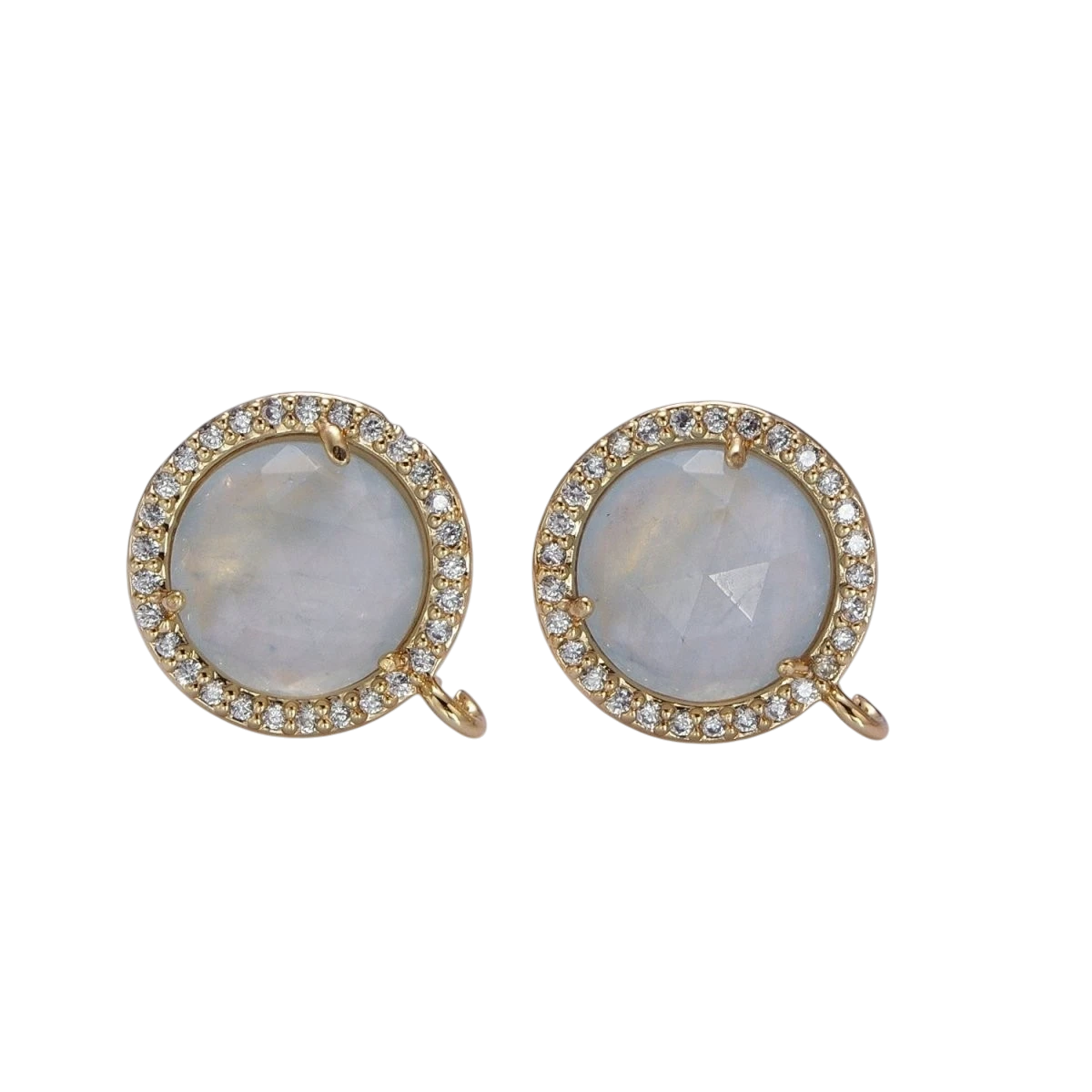 Multifaceted Round CZ Micro Pave Natural Stone Open Loop Stud Finding