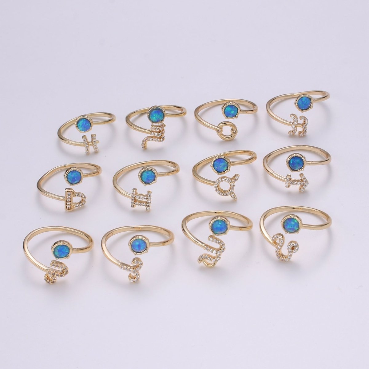 Opal Zodiac Ring Constellation Sign Cubic Zirconia Gold Ring, Astrology Sign Horoscope Ring Birthday Personalized Gift