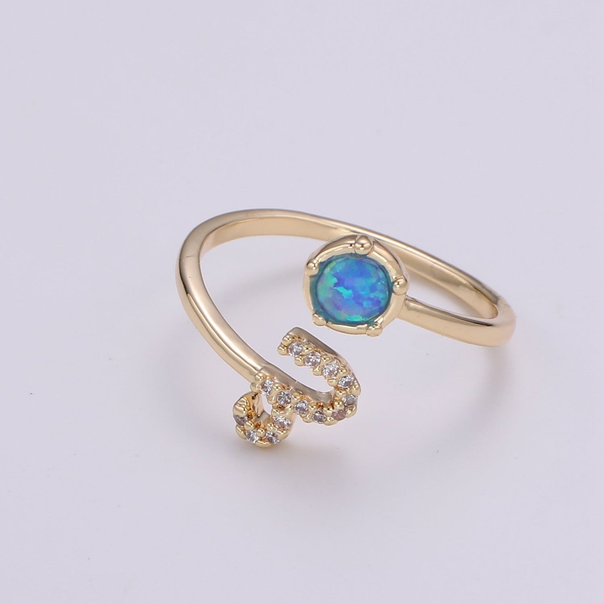 Opal Zodiac Ring Constellation Sign Cubic Zirconia Gold Ring, Astrology Sign Horoscope Ring Birthday Personalized Gift