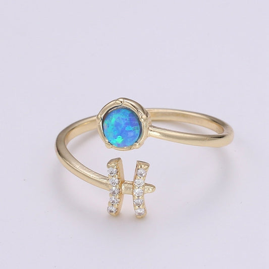 Opal Zodiac Ring Constellation Sign Cubic Zirconia Gold Ring, Astrology Sign Horoscope Ring Birthday Personalized Gift