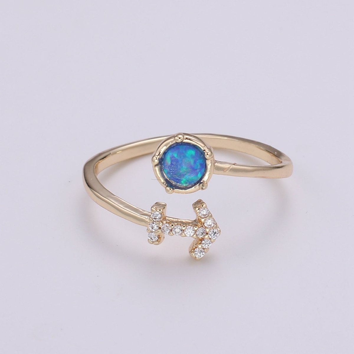 Opal Zodiac Ring Constellation Sign Cubic Zirconia Gold Ring, Astrology Sign Horoscope Ring Birthday Personalized Gift