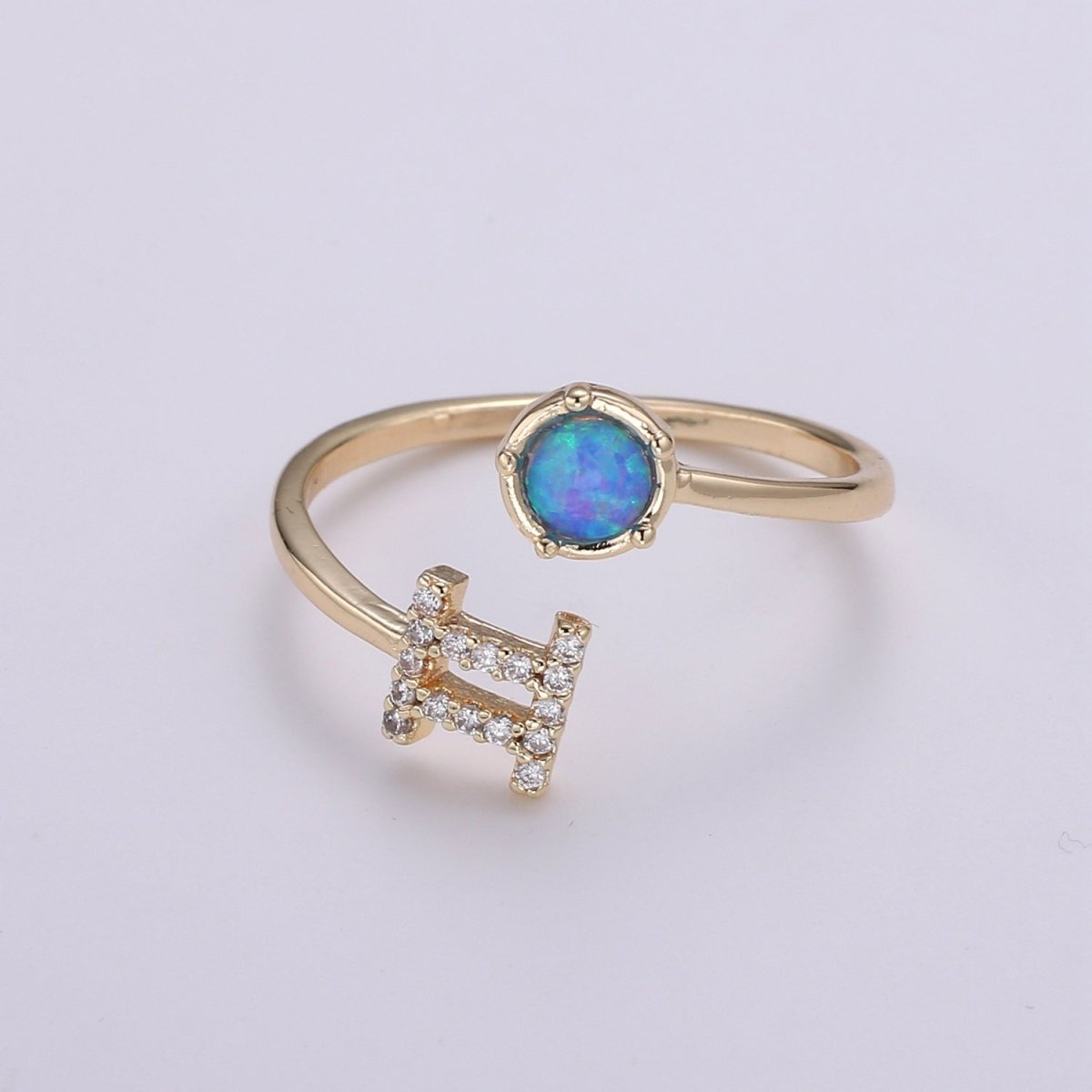 Opal Zodiac Ring Constellation Sign Cubic Zirconia Gold Ring, Astrology Sign Horoscope Ring Birthday Personalized Gift