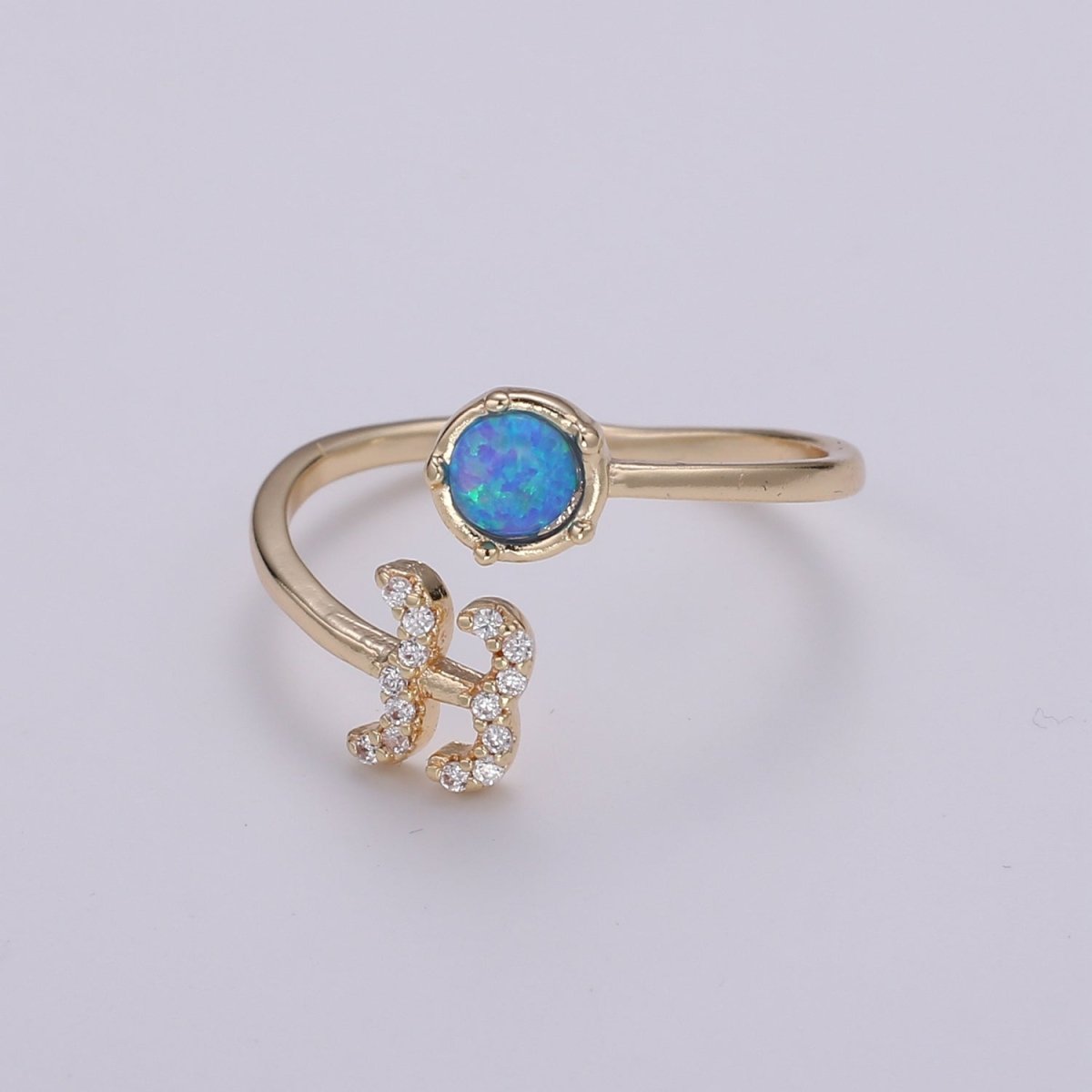 Opal Zodiac Ring Constellation Sign Cubic Zirconia Gold Ring, Astrology Sign Horoscope Ring Birthday Personalized Gift