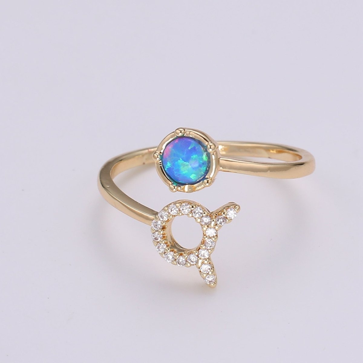 Opal Zodiac Ring Constellation Sign Cubic Zirconia Gold Ring, Astrology Sign Horoscope Ring Birthday Personalized Gift
