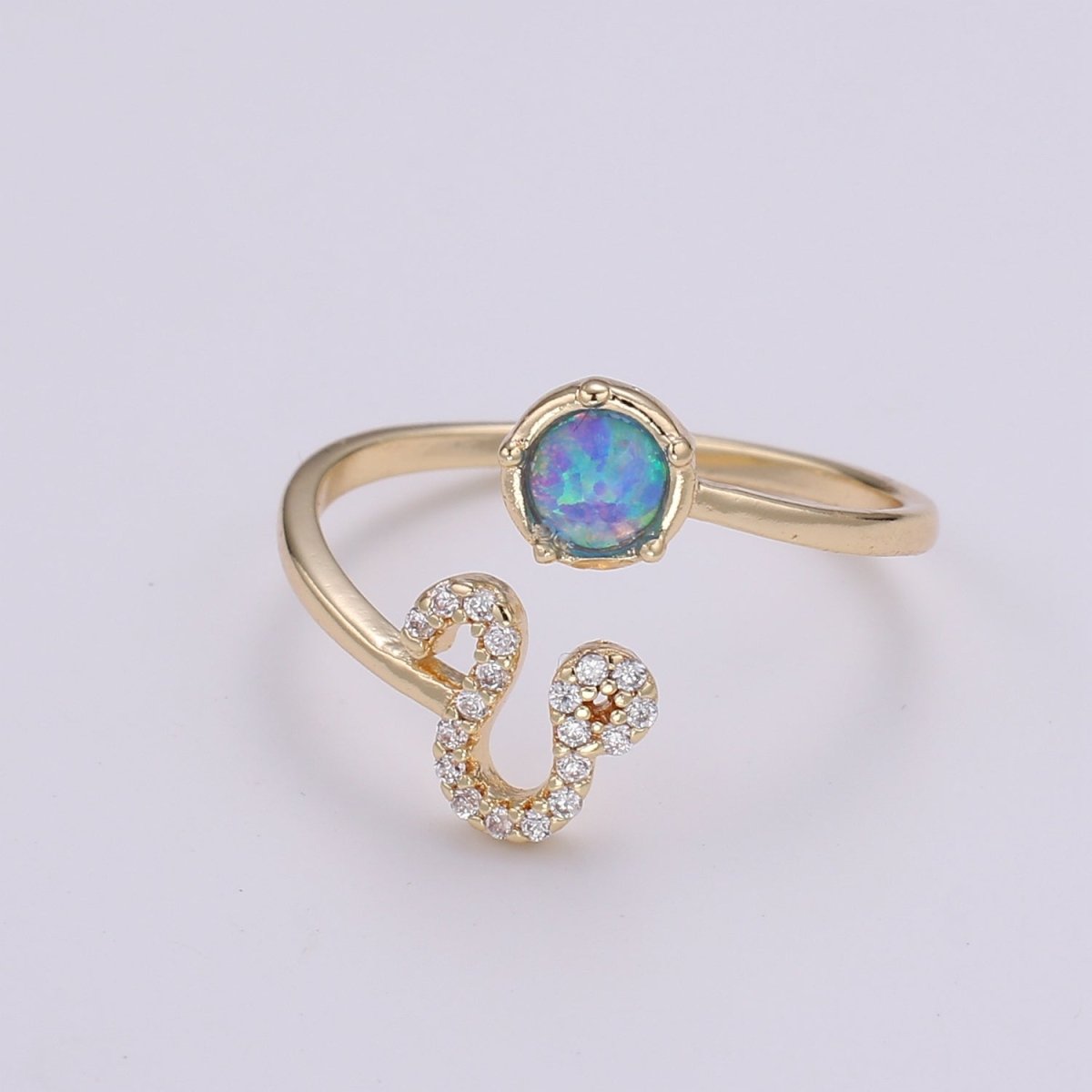 Opal Zodiac Ring Constellation Sign Cubic Zirconia Gold Ring, Astrology Sign Horoscope Ring Birthday Personalized Gift