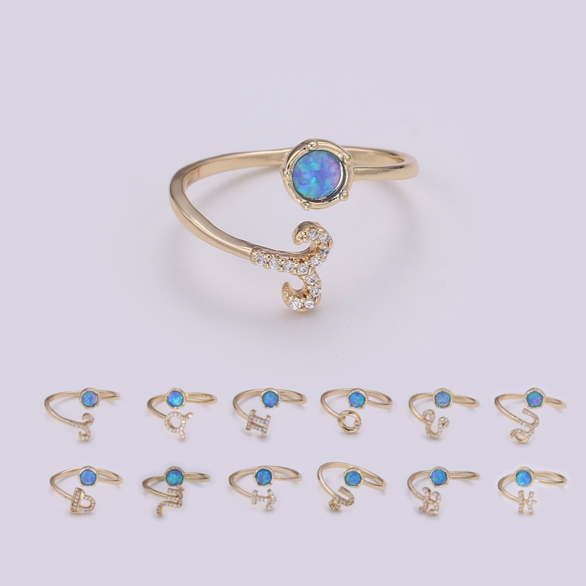 Opal Zodiac Ring Constellation Sign Cubic Zirconia Gold Ring, Astrology Sign Horoscope Ring Birthday Personalized Gift