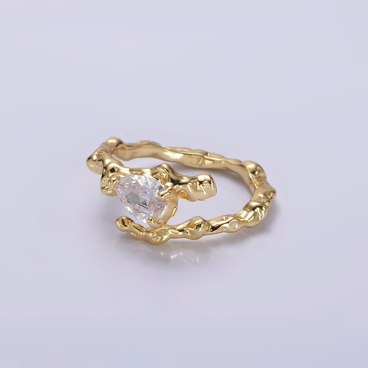 Beautiful 14K Gold Filled Clear CZ Teardrop Molten Drip Open Ring