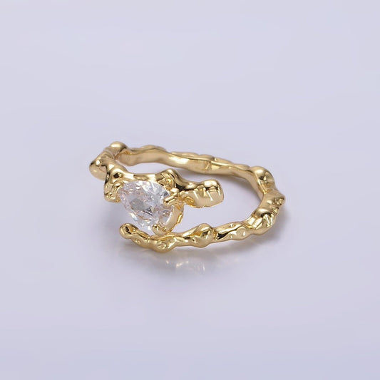 Beautiful 14K Gold Filled Clear CZ Teardrop Molten Drip Open Ring