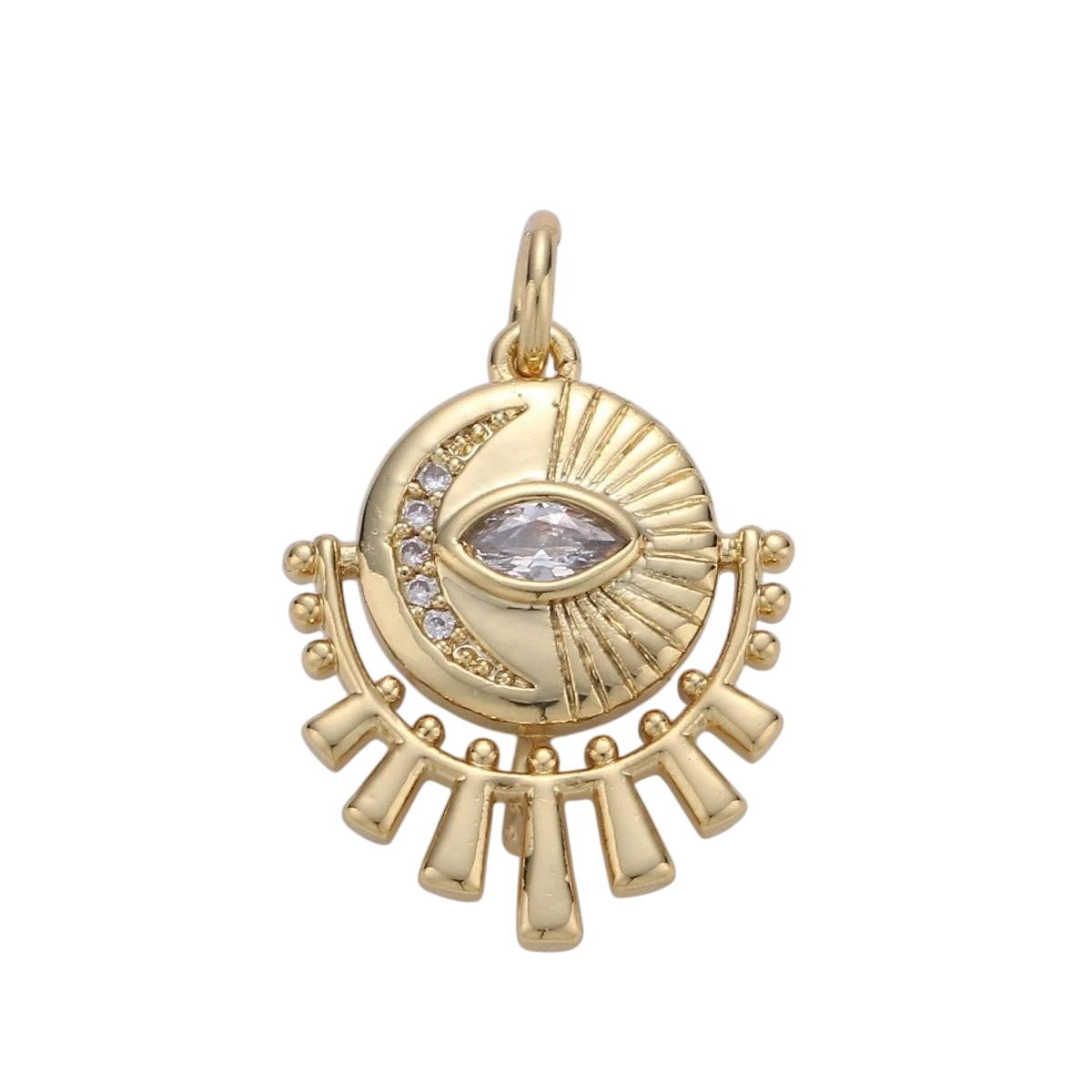 14K Gold Filled Moon Charm - 21mm x 15mm Celestial Pendant - Crescent Moon Evil Eye - Lunar Jewelry Gold medallion Charm