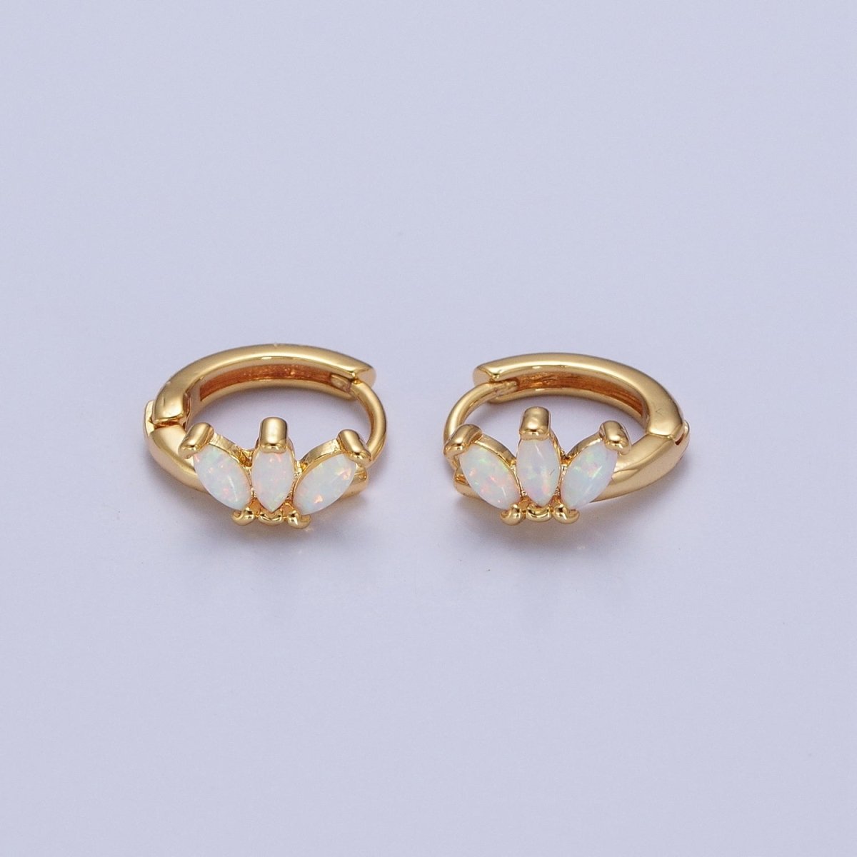 Minimalist 14K Gold Filled White Opal Triple Marquise Huggie Hoop Earrings