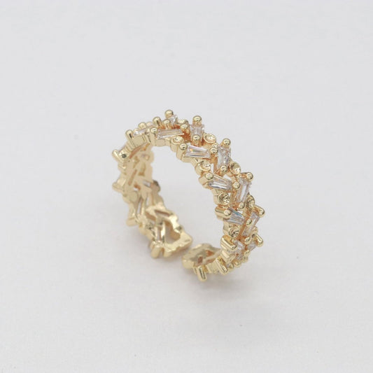 Elegant Gold-filled CZ Baguette Band Open Ring Statement Stackable Ring