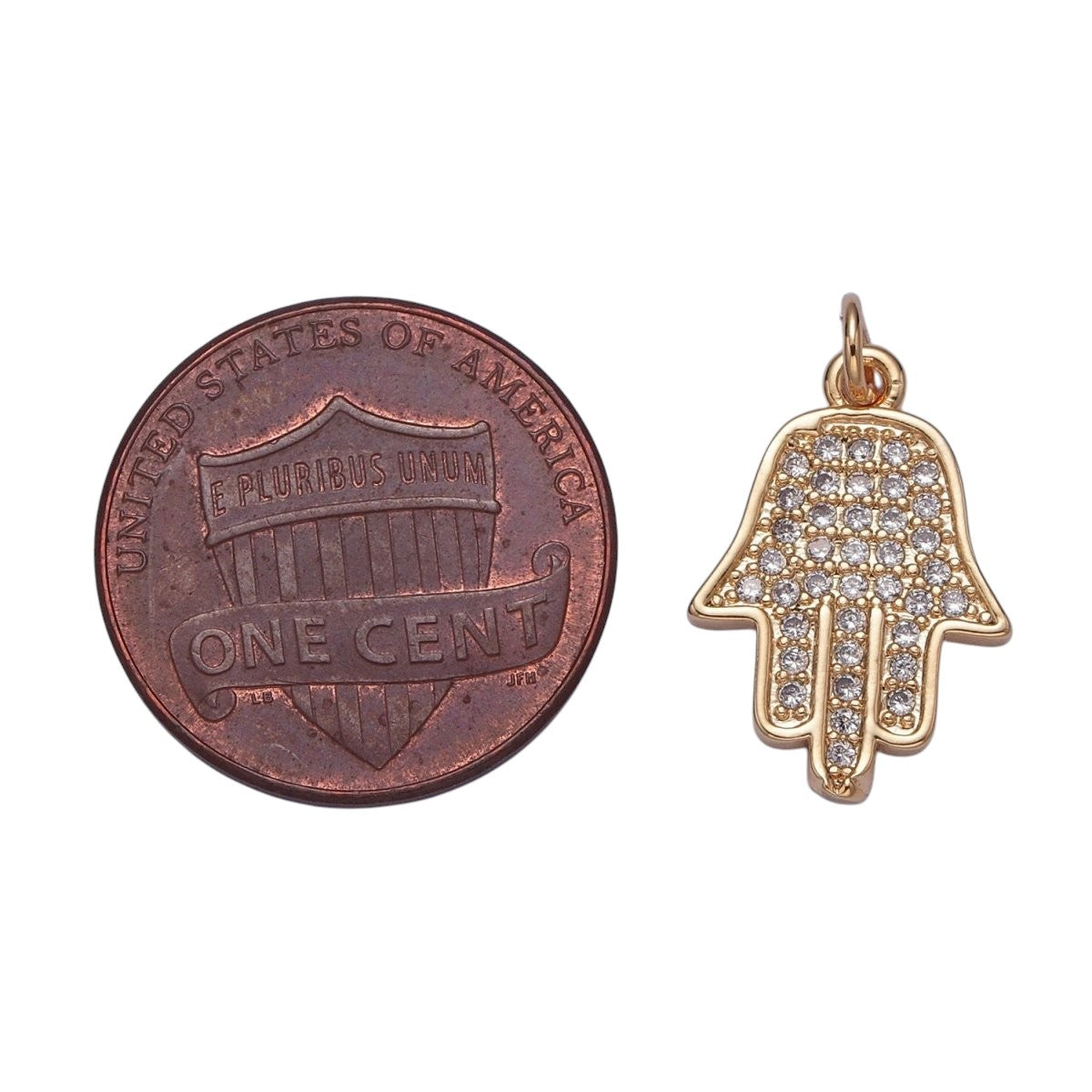 OS Minimalist Protection Hamsa Hand Micro Pave Cubic Zirconia Charm