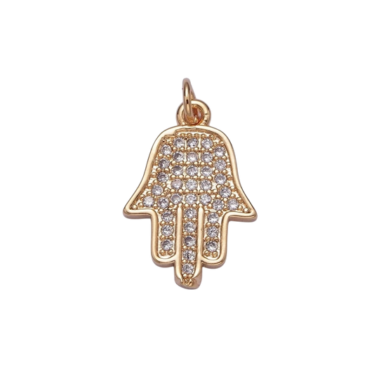 OS Minimalist Protection Hamsa Hand Micro Pave Cubic Zirconia Charm