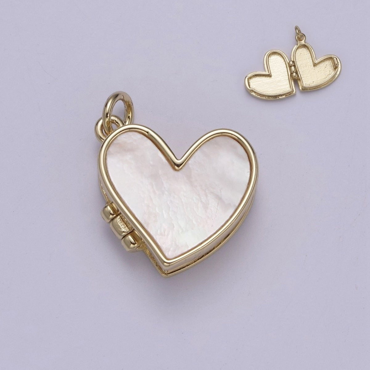Sweet Pearl Locket Charm, 14k Gold Filled Heart Locket for Photo