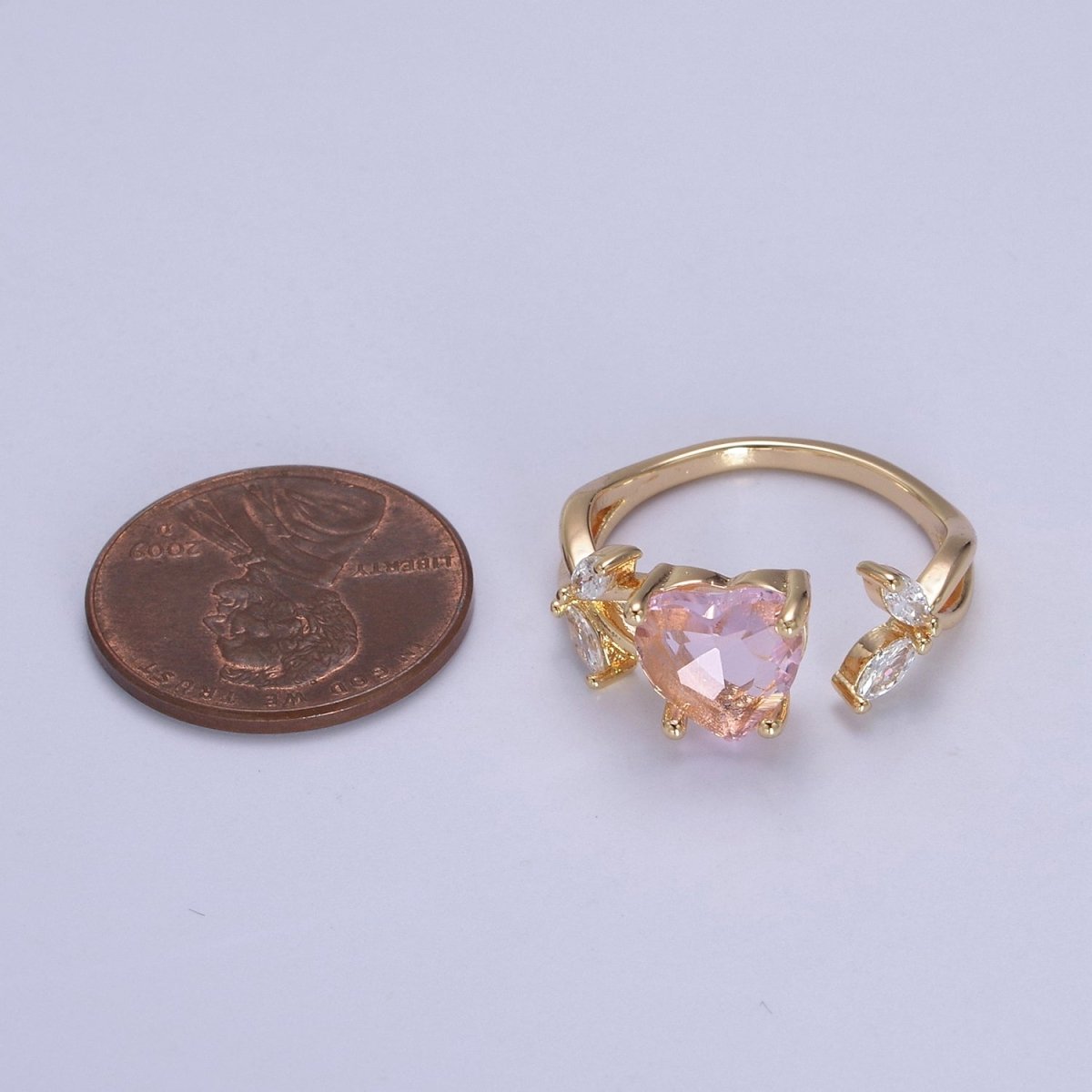 Pink Heart Ring, Gold Kawaii Ring Dainty Ring Open Adjustable Jewelry Gift
