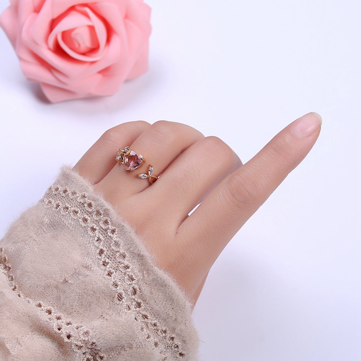 Pink Heart Ring, Gold Kawaii Ring Dainty Ring Open Adjustable Jewelry Gift