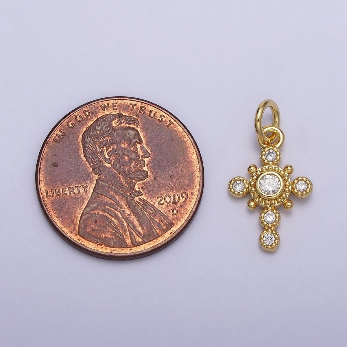 Dainty Religious Bezant Cross Beaded Rounded Add-On Gold Charm