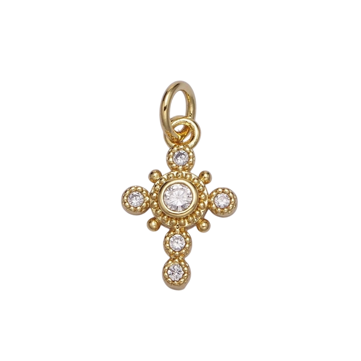 Dainty Religious Bezant Cross Beaded Rounded Add-On Gold Charm