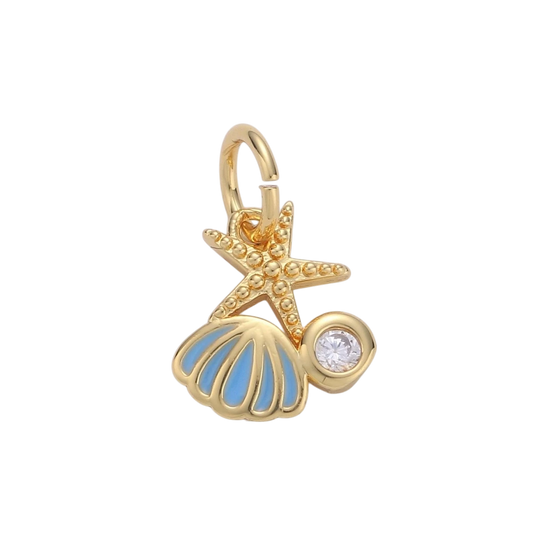 Shell 24K Gold Filled Tiny Charms, Gold Filled Star Fish Charm, Gold Starfish Gold Beach Charm Under the Sea