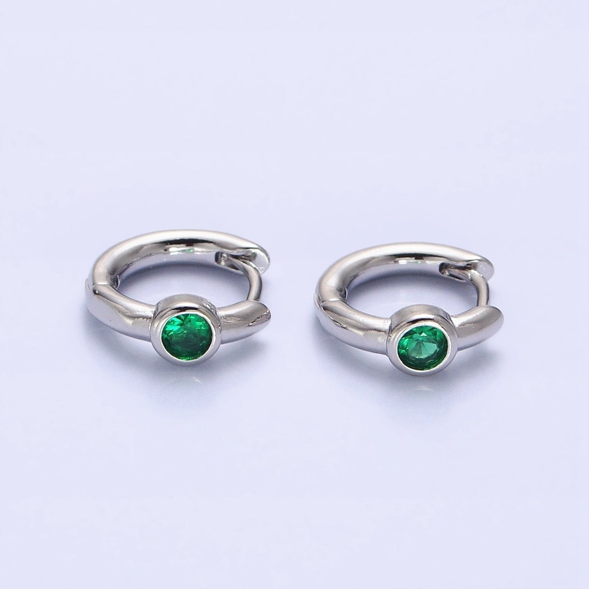 Silver or Gold Round Green CZ 12mm Cartilage Huggie Earrings