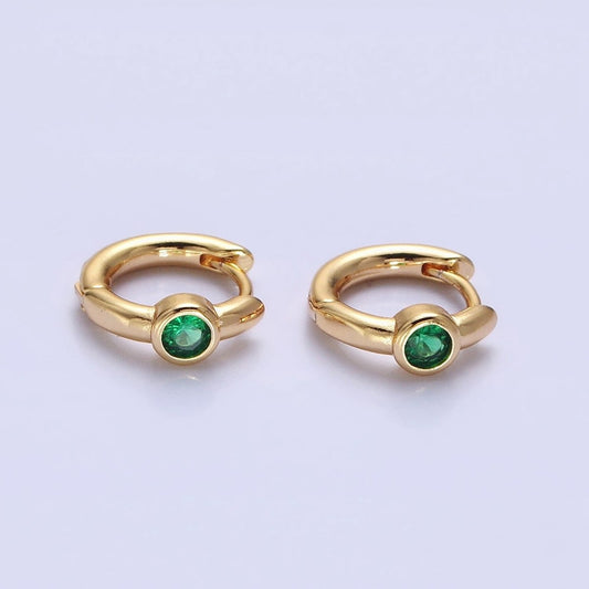 Silver or Gold Round Green CZ 12mm Cartilage Huggie Earrings