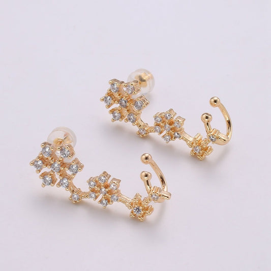Snowflake Ear climbers, Gold Ear climber, Gold Stud earrings for women, Gift for her, ear crawlers everyday jewelry