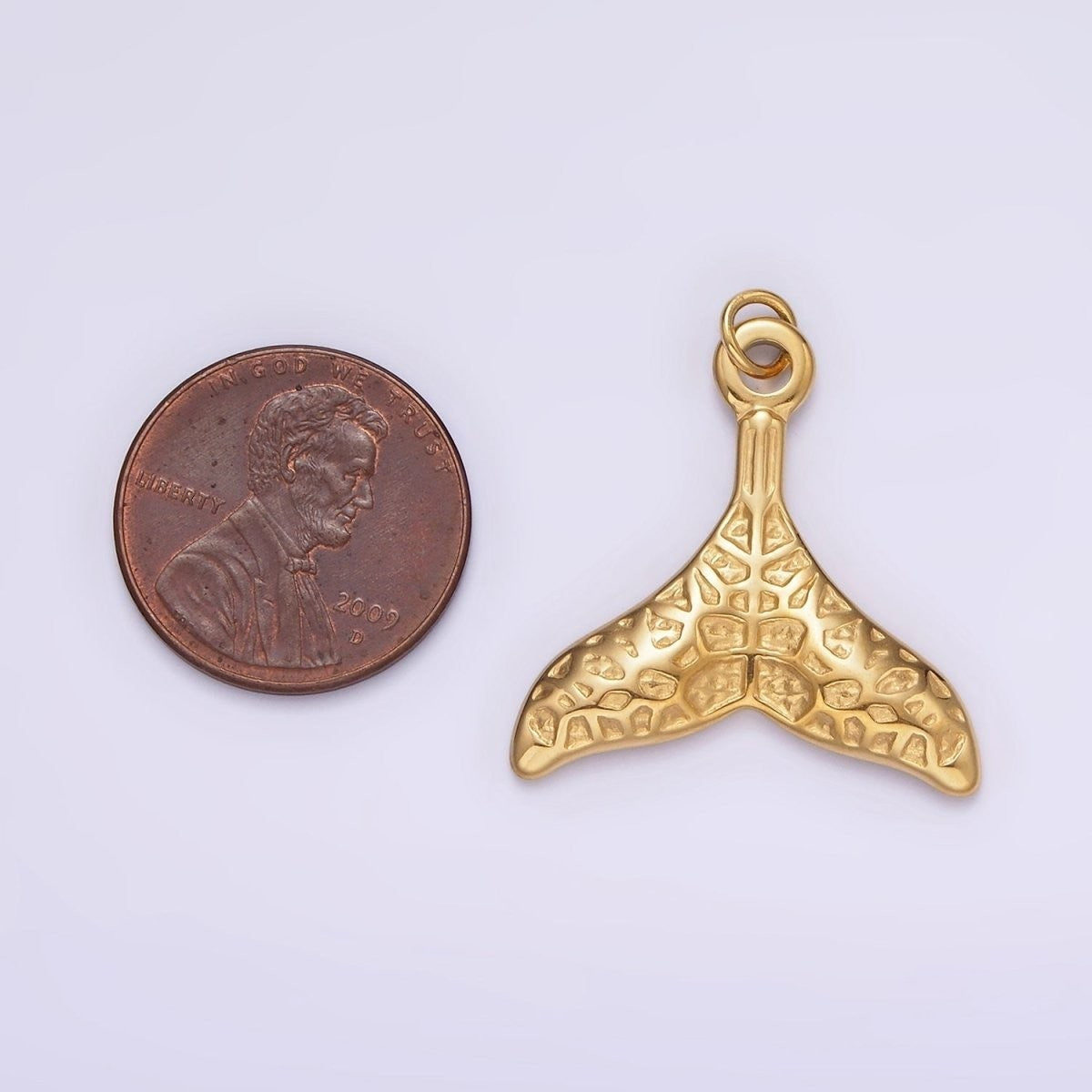 Stainless Steel 28mm x 25mm Ocean Animal Whale Tail Textured Charm in Gold & Silver
