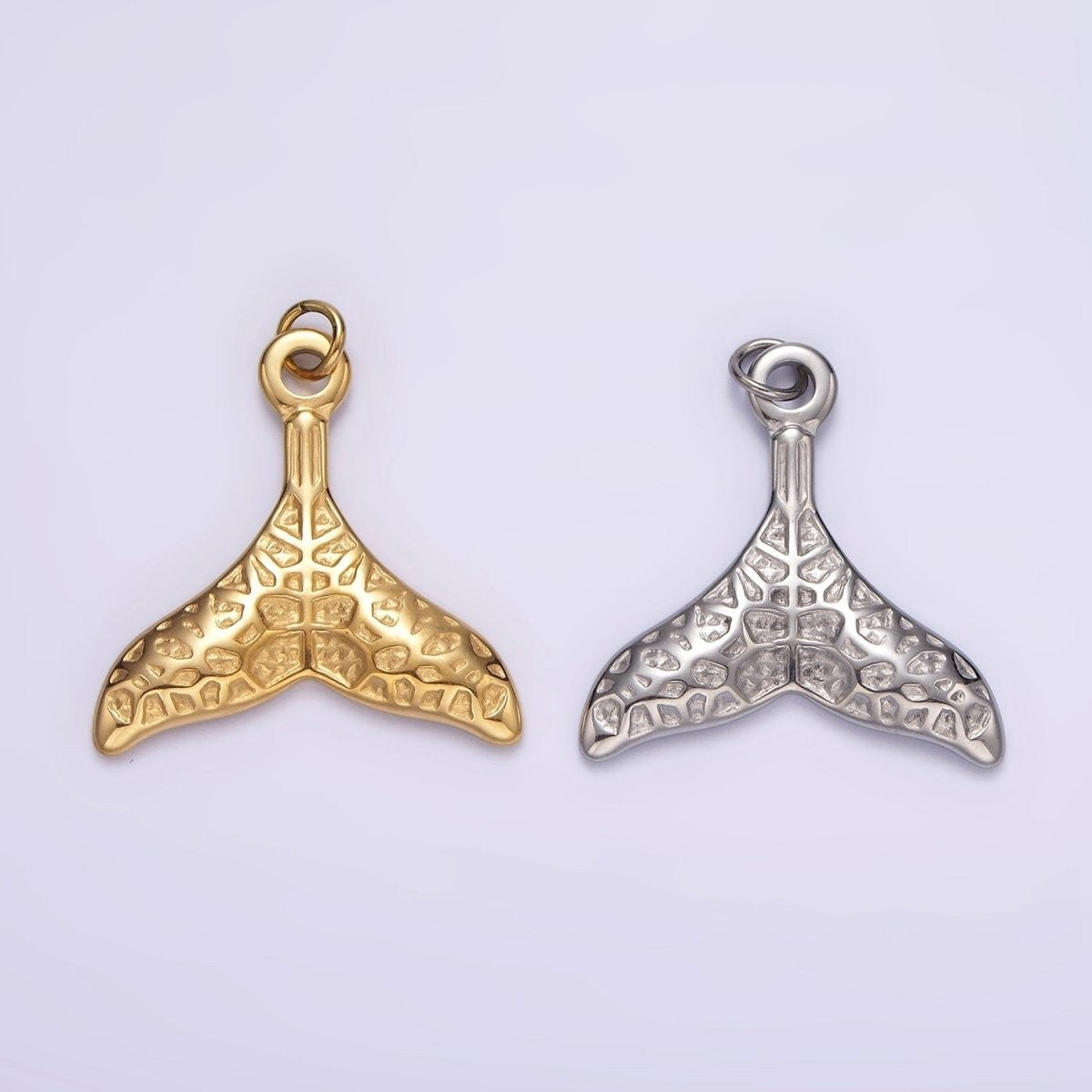 Stainless Steel 28mm x 25mm Ocean Animal Whale Tail Textured Charm in Gold & Silver