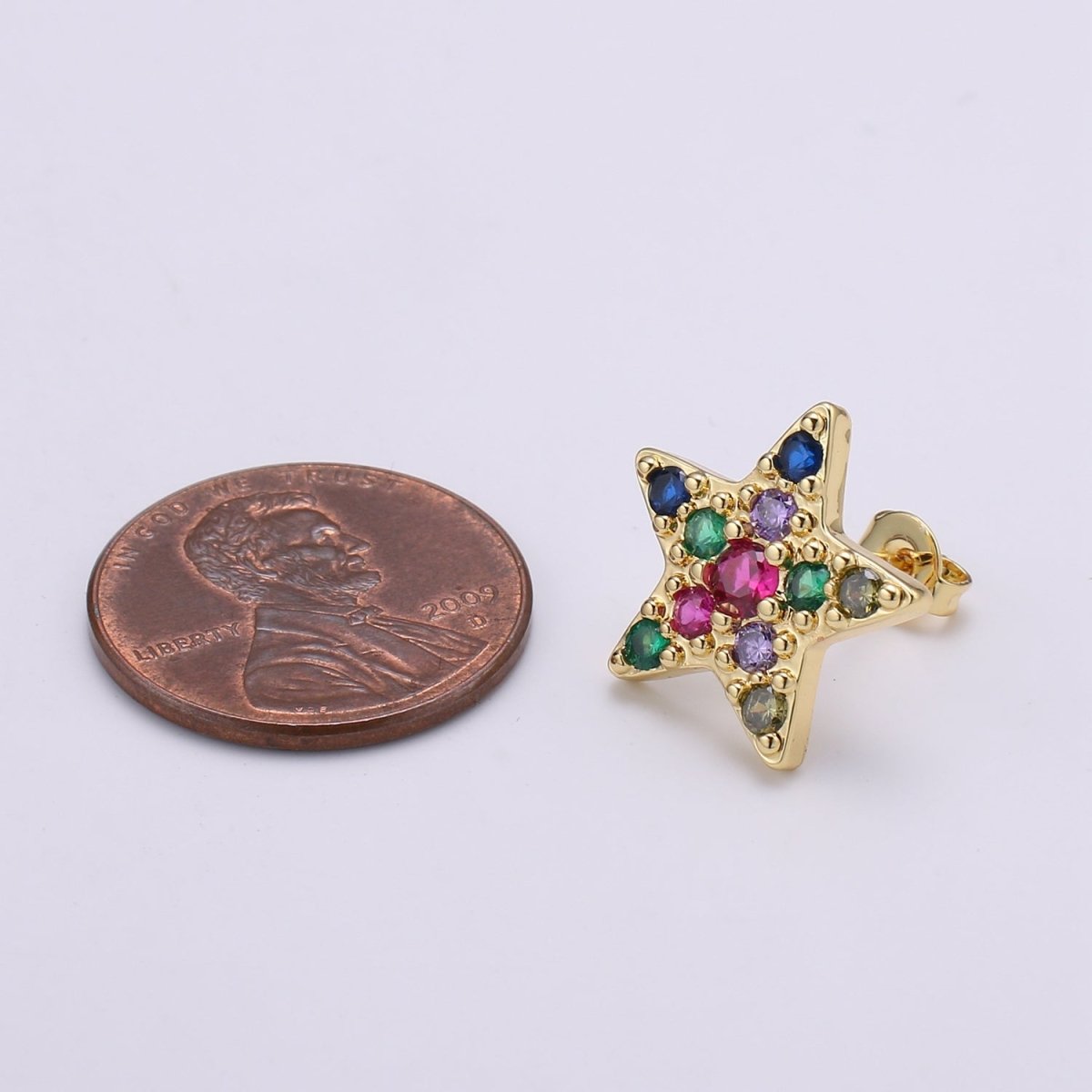 Star Design 24K Gold Plated Pave Multicolored CZ Stud Earrings